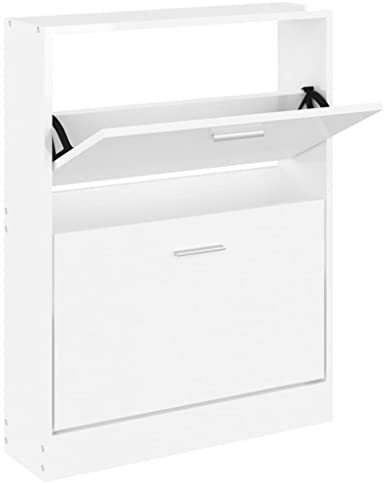 vidaXL Schuhschrank, Schuhregal, Aufbewahrungsschrank, Schuhschrank, Eingang, Flur, Wohnzimmer, Weiß, glänzend, 59 x 17 x 81 cm, Holz