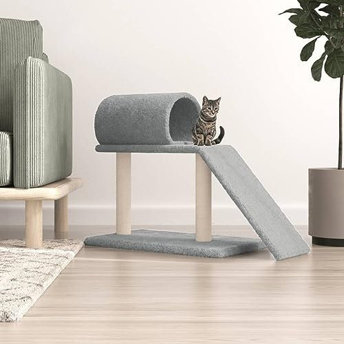 Cat Tree for Large Cats Stable Large Sisal Scratching Posts Scratching Post with Tunnel and Ramp Light Grey 55.5 cm Cat Tree Cat Furniture Play Tree for Small Cats
