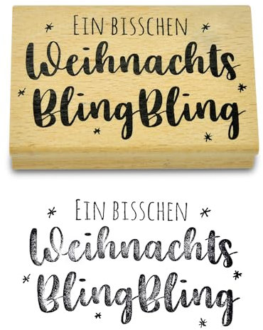 Frau WUNDERVoll® Stempel - EIN BISSCHEN Weihnachts BlingBling - aus Holz, Schrift-/ Motivgröße: 7x4,2cm / Weihnachten Adventskalender Motivstempel Handstempel Dekostempel Gummistempel Geschenke