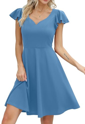 Missufe Kurz A-Linie Herzausschnitt Minikleid Cocktailkleid Damen Elegant Vintage Kleider (Hellblau, Mittel)