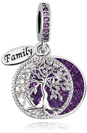 ZakiaHo Purple Family Tree of Life Charms for Pandora Bracelets Christmas Birthday Jewellery Gifts Compatible with Pandora Bracelets Necklaces for Women