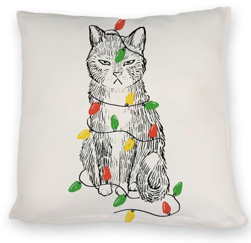 speecheese Katze mit Lichterkette Kissen EIN weihnachtliches DekoKissen für die Couch lustiges KatzenKissen Kissen Katzenmotiv Katzenliebhaber Kater Frauen KuschelKissen