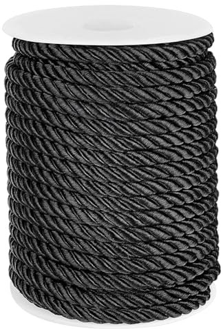 PH PandaHall 8 mm 20m Cordon Torsadé Décoratif Cordon Tressé 3 Brin avec Bobine Satin Torsadé Décoratif Noir pour Crochets de Rideaux Décoration de Maison Embellir des Vêtements et Bijoux Artisanaux