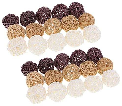 WyldSenc 30 Stücke Rattankugeln, Rattan Dekokugeln, Stroh Wicker Rattan Ball Kugeln Hochzeit Tischdeko Party Hängedeko Aromatherapie Duft Kaninchen Vogel Papagei Kauspielzeug