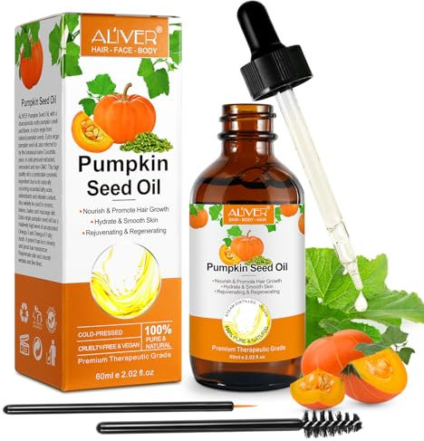 Biologico Olio di semi di zucca per crescita capelli, Pumpkin Seed Oil 100% puro spremuto freddo, olio semi di zucca Aiuta crescita sopracciglia, Idratante cuoio capelluto, viso, corpo, 1 pezzo