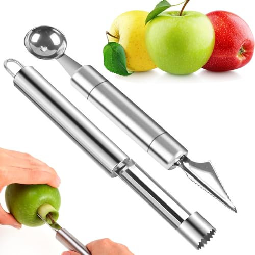 Qinsky Fruit Edelstahl Obstwerkzeug Set,2 Pcs Obst Werkzeug Edelstahl Melonenausstecher Kugeln Werkzeug Apfelentkerner Küchenwerkzeug Cutter für DIY-Obstsalate