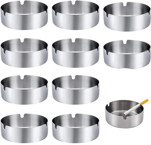 Cendrier en acier inoxydable, cendrier à cigares rond, cendrier de table moderne, pour la maison, le bureau, l'hôtel, le restaurant, l'intérieur et l'extérieur, 10 pièces