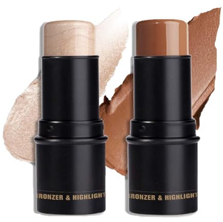 EONFAVE 2 Stück Bronzer & Highlighter Stick Set, Cremige Textur Contouring Stick, Wasserfester & Langanhaltende Beauty Konturenstift, Weightless & Buildable Contour Stick für Gesicht