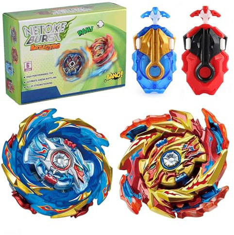 Netoke Gyros Turbo Set, 4D Metall Fusion Kampf Kreisel, Mit Battling Top Launcher, Geschenk-Sets,(B-174-1+B-174-2)