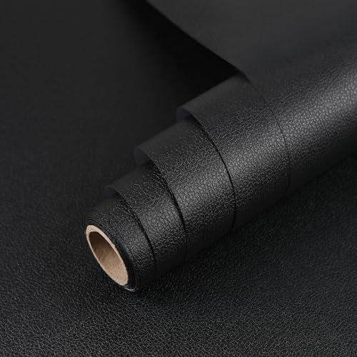 myforHD Selbstklebend Tapete Lederoptik Schwarz Möbelaufkleber 40cmX1000cm Verdickt Wandpapier Texturierte Tapete Kunstleder Wasserfest Folie Flur Möbel Schrank Komode
