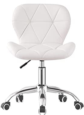 TRIOBLADE Office Desk Chair Adjustable Height Computer Swivel Chairs PU Leather Ergonomic Chair Comfortable Modern Home Chair with Chrome Base and 360° Castors for Home Office (White)
