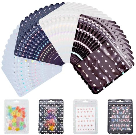 Cheriswelry 40 Stück 4 Stile, selbstverschließende, wiederverschließbare Paketbeutel, rechteckig, Laser-Kunststoff, Yin-Yang-Reißverschluss, Geschenktüten für Stifte, Schlüsselanhänger, Uhren,