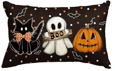 Artoid Mode Tupfen Jack-o'-Lantern Geist Katze Halloween Kissenbezug, 30x50 cm Fledermaus Zierkissenbezug Cushion Cover Couch Wohnzimmer Deko
