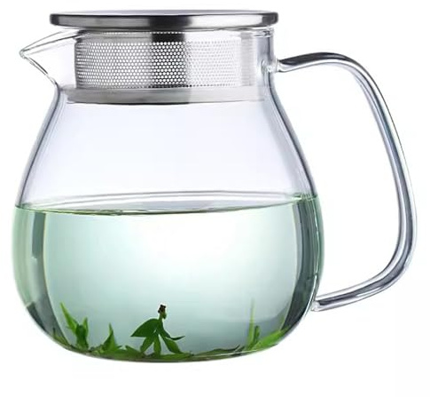 TAMUME Glass Teapot with Stainless Steel Strainer-Rimmed Lid, 1000ml