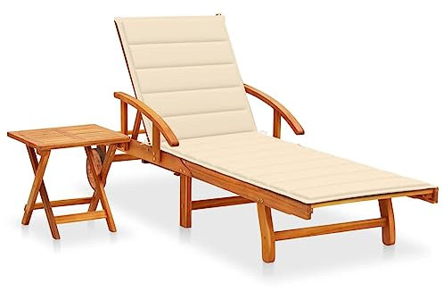 HEFZGDB Sonnenliege mit Tisch und Auflage Akazie Massivholz Feldbett Gartenliege Strandkorb Geeignet für Pool, Terrasse, Garten.