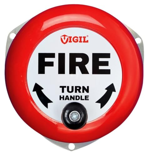 Vigil Manual Rotary Fire Alarm Bell for Indoor & Outdoor Fire Safety Use | Emergency Alarm Fire Bell with Up to 60dB Sound, Effective Up to 35 Metres, Wall Mountable, No Power Source Required