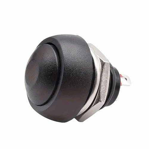AUTOZOCO Botón Pulsador Momentáneo, Botón Auto Reinicio, Pulsador de contacto momentáneo, Tamaño del orificio de montaje 12 mm, 1 NO, SPST, CA 250V 1.5A | 125V 3A, IK08, Negro