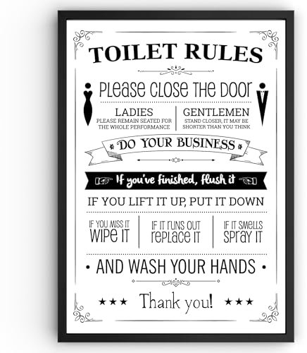 Shopsharks Toilet Rules Art Print - Funny Bathroom Wall Decor - 9 Colour Options, 8 Sizes - Humorous Home Decor - Unframed