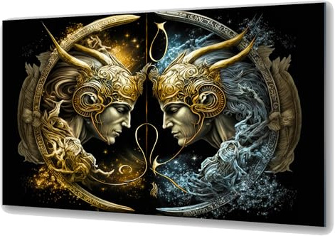 UVTECHPRINT Glasbild Wandbild Heimdekoration 90x60 cm Wohnzimmer Kunstdruck Bilder auf Glas Sternzeichen Zwillinge Gemini