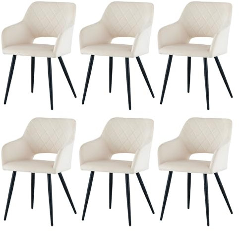 CLIPOP Esszimmerstühle 6er Set Samt Creme Polsterstühle bis 150 kg belastbar, Stühle für Esszimmer, Wohnzimmer, Schlafzimmer (6er, Samt Beige)