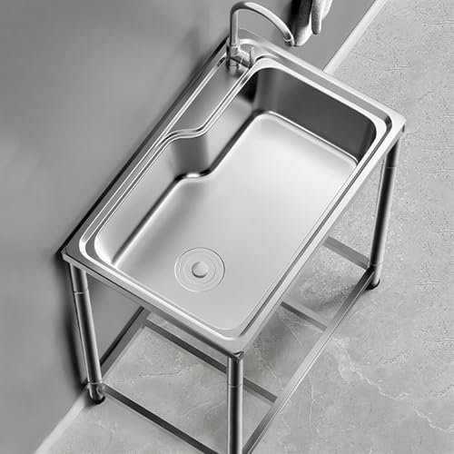 Küchenspüle Abwaschbecken Edelstahlspüle Spültisch Mobiles Waschbecken Mit Wasserhahn Und Ablassvorrichtung Mehrere Größen Werkstatt Gewerbespüle Freistehend Ausgussbecken(58x43cm)