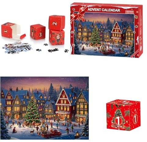 CGVG Adventskalender 2027 Puzzle Weihnachtskalender 2027 Jigsaw 24 Tage 1008 Teile Countdown Kalender Familienspaß Erwachsene Weihnachtsdeko (Puzzle-1)