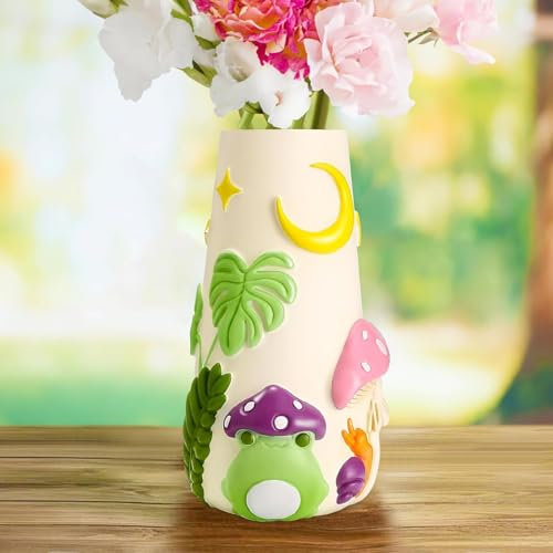 AmiCera Niedliche Frosch Blumen Vase, 20 cm Bunte Eklektische Vasen Deko Wohnzimmer, Einzigartige Boho Dekorative Vasen für Blumen, Handbemalte Moderne Regenbogen Funky Gartenarbeit Geschenke, Pastell