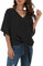 YGJIEGENG Women's Chiffon Blouses Ladies Tops Elegant Tie Front Flowy Short Sleeve Casual Fashion V Neck T Shirts for Summer Black L