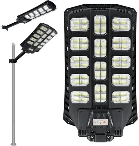 AufuN Lampadaire solaire LED 500 W avec contrôle de la lumière et capteur de mouvement Batterie étanche IP65 Super lumineux 1056 LED du crépuscule à l'aube avec télécommande