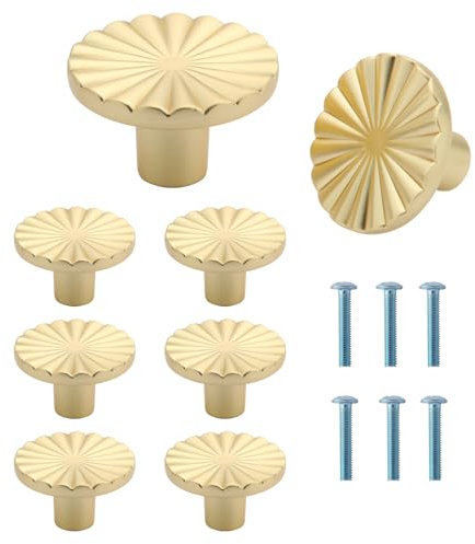 Gelewuld Lot de 6 boutons de meuble ronds pour armoire - Doré - Pour armoire - Avec une vis