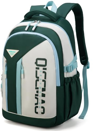 Amythe Schulrucksack Teenager Unisex Mädchen 5-10 Klasse, 2025 Rucksack Schule Jungen Oberstufe Schulranzen Junior Wasserabweisend für 15.6 Laptop, Schultasche Casual 20L-Grün