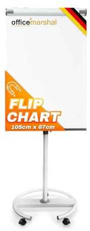 OfficeMarshal Magnetisches Flipchart 73x105cm mit Alurahmen und abnehmbare Stiftablage für Büro, Heim und Schule, Magnettafel kratzfest und trocken abwischbar | Magentboard
