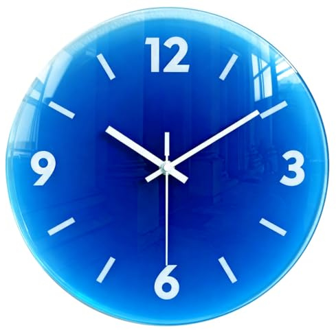 Taodyans Reloj de pared silencioso de 12 pulgadas, reloj de cristal para cocina, sala de estar, oficina, dormitorio, decoración del hogar (azul marino)