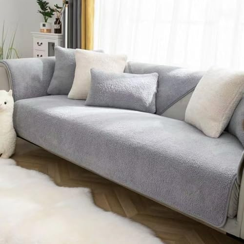 Bettschlange Sofabezug 3 2 1 4 Sitzer, Sofabezüge Sofaschoner von Haustieren, rutschfeste Couchüberzüge, L-Form für Wohnzimmer, Grau, 70 x 150 cm