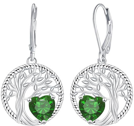 J.MOULING Pendientes Árbol de la Vida Plata de ley 925 Pendientes Largo com 3A Circonia Cúbica,Original Cumpleaños Día de San Valentín Regalos para Mujeres Amigo