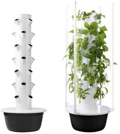 MhWrughts Indoor Aeroponics Tower, Hydroponic Growing System with LED Grow Lights - Vertical Hydroponic Tower Garden Aeroponics Growing Kit for Leafy Greens, Melons, Strawberries,5Layer-Black