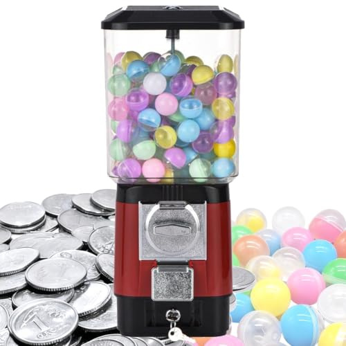 Distributeur automatique de bonbons, machine à chewing-gum à pièces, 200 boules vides, 100 jetons en acier inoxydable, tirelire à pièces for capsules de jouets, boules rebondissantes, bonbons(Red)
