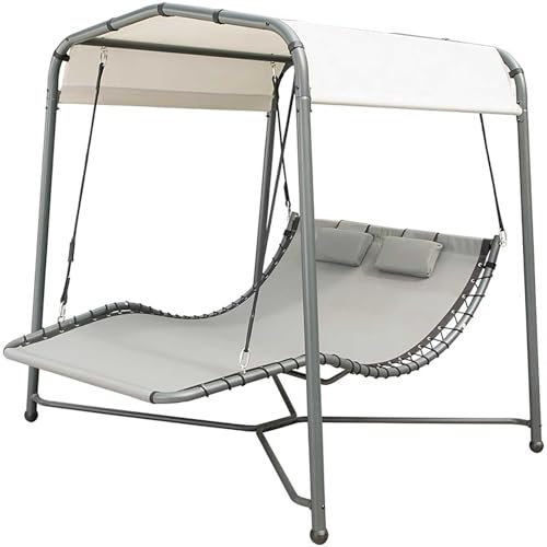 LZAHSH Porch Swing Bed With Stand,Galvanized Steel Frame 195 * 190 * 150cm Patio Swing For Adults With Canopy+2 Pillows Outdoor Swing Daybed, Ideal For Relaxing