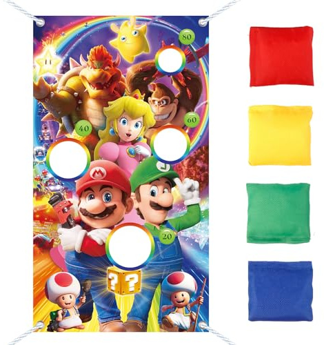 yumcute Wurfspiel Banner Kinder Outdoor, Cartoon Anime Werfen Spiel Banner mit 4 Bohnentaschen, Säckchen Toss-Spiele Set für Drinnen Kindergeburtstag Party Draußen Garten und Sommer Strand