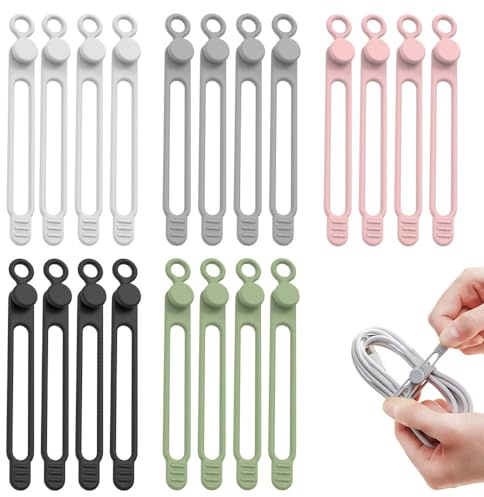 Data Cable Organizer, Upgrade Reusable Silicone Cable Ties Management Organizer, Elastic Cord Organizers for Bundling and Fastening Cables, Office, Desk, Cruise, Travel (20)