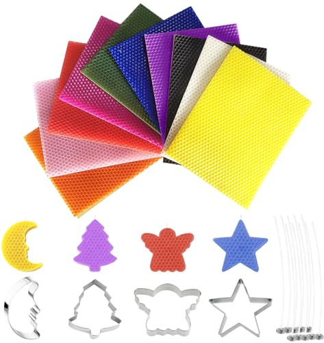 10x Bienenwachsplatten,10 Farben Wachsplatten,Bienenwachskerzen Selber Machen,bienenwachsplatten für kerzen mit docht & Formen,100% reines Bienenwachs,DIY Kerzen Bastel Set,Weihnachtskerzen & Geschenk