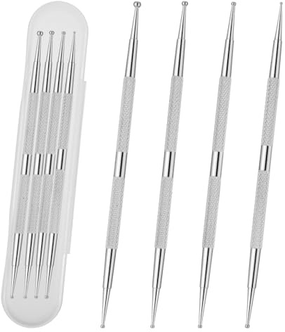4 Pcs Professional Nail Dotting Tools Set – Stainless Steel Double-Ended Ball Point Pens for Nail Art, with Clear Storage Box, Easy Clean, Perfect for DIY Manicure, Dotting Painting, Nails Design