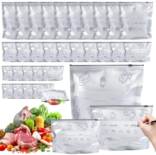 Bolsa Congelacion Congelar Bolsas Almacenamiento Papel Aluminio 30Pz | Bolsas para Congelar Alimentos con Cierre Bolsa para Almacenar 3 Tamaños para Verdura Snack Carne Fruta
