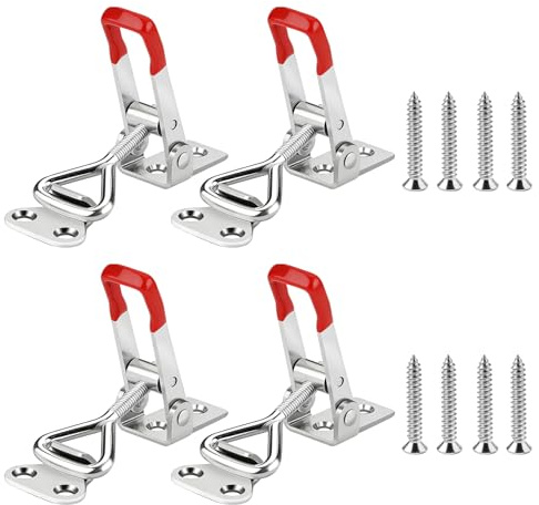4 Piezas Abrazadera de Palanca Ajustable Pestillo con 8 Tornillos | para puerta, caja, baúl, gabinete, armario y maletín, práctico para cierre seguro, fijo y uso diario