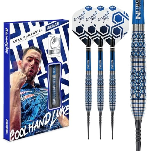 RED Dragon Darts – Luke Humphries 'Coolhand' TX Serie - Original | Switch Points Powered by Winmau | Steeldarts 22g, 23g, 24g & 25g | Profi Dartpfeile | 90% Tungsten Darts mit Flüge & Schäfte