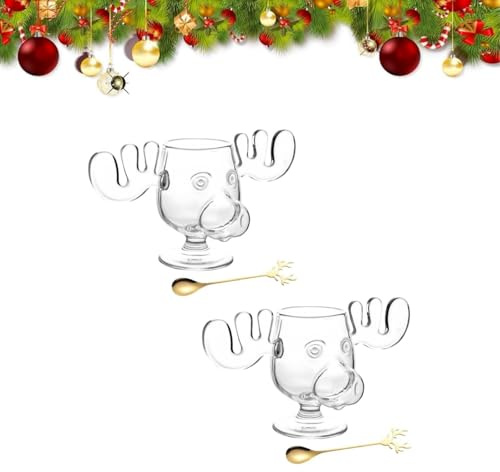Generisch Elch Gläser Weihnachtsglas, Elchgläser Christmas Mug, 2025 Neu Weihnachtstassen, Weihnachtsgläser National Weihnachtsurlaub,Klar,Urlaubsgeschenke für Kaffee,Tee,Getränke (2)