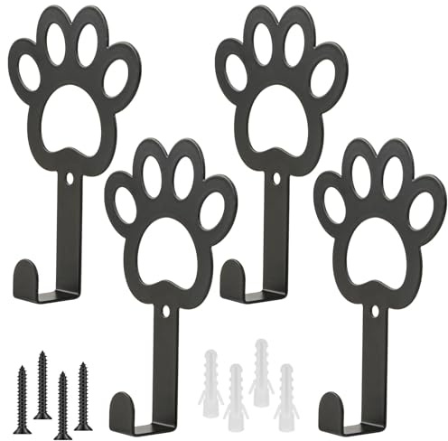 Ufdeoton Lot de 4 porte-manteaux muraux pour chien - Pour harnais de chien - Porte-clé multifonction - Montage facile - Noir - Pour entrée de couloir