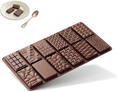 JIXLOUR Molde de chocolate de silicona 12 tabletas - Molde profundo ideal para Navidad, pralines y dulces DIY - Perfecto para hacer chocolate, pralines y frutas secas