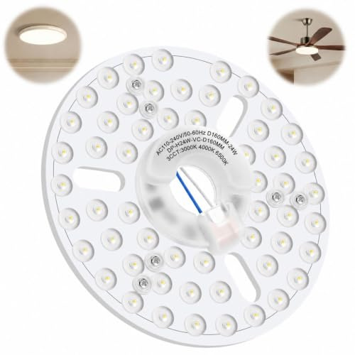 Kit LED Ventilador Techo 24W de 6.3 Panel Circular 3CCT Regulable Memoria | Repuesto luz LED para ventilador techo con montaje magnético, aluminio, 3000K 4000K 6000K, salón, dormitorio y cocina