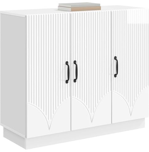 vidaXL Sideboard Hochglanz Weiß 89 x 34,5 x 77 cm Holzwerkstoff, Wohzimmer Aufbewahrungseinheit, Moderne Buffets, Sideboards, schicke Organizer, praktische Möbel, Deko